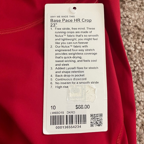NWT Lululemon Base Pace High-Rise Crop 23" in Dark Red - Picture 7 of 8